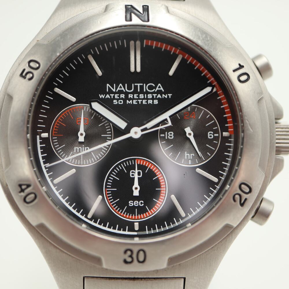 Nautica Mens Stainless Steel 40mm Chronograph Watch 60 Min 24-Hr W New Battery View 5